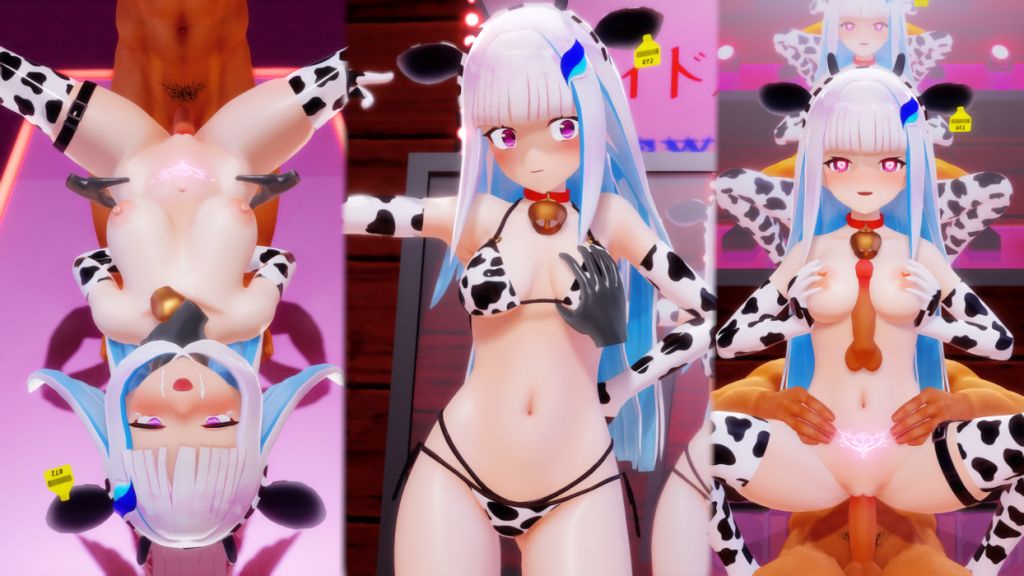 [FioraMMD] 【High quality ver+差分 / diff】【紳士HandMMD】 牛ビキニなリ〇・ヘルエスタが紳士ハンドに邪魔されながらGirls / by L*ze with Gentleman Hands